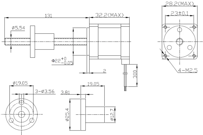 Линейные шаговые актуаторы серии FL28STH габаритные размеры