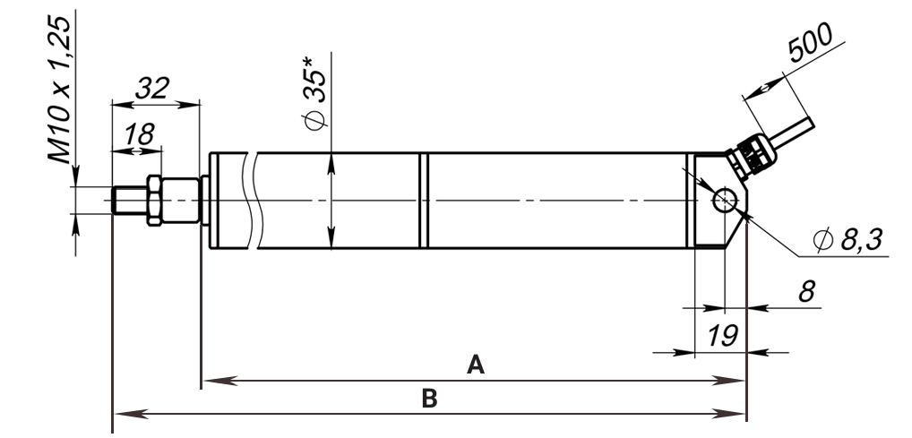 Линейный актуатор <br> ЛА35-100 габаритные размеры