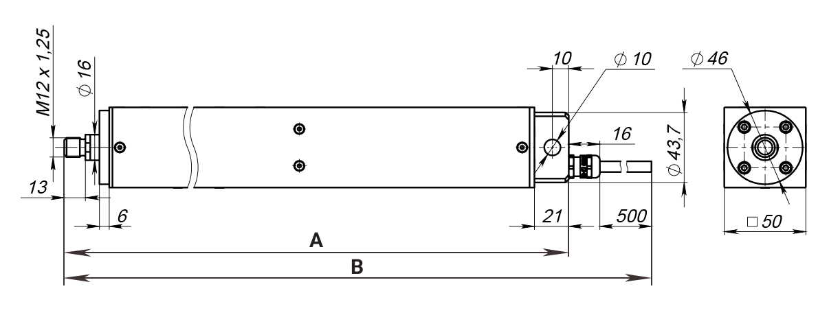 Линейный актуатор <br> ЛА50-150 габаритные размеры